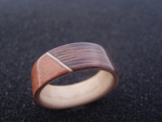 Ash, Walnut and Makore Handcrafted Bentwood Ring for men and women