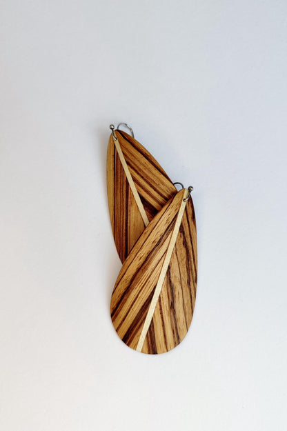 Zebra wood earrings with stainless steel hook - feather style