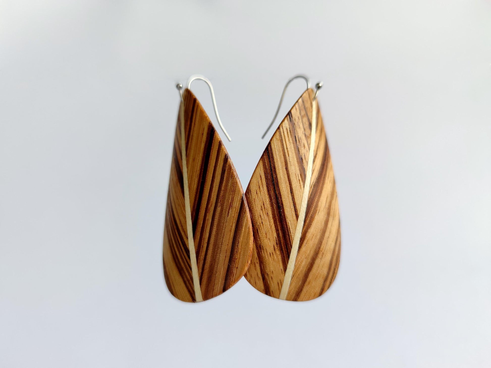 Zebra wood LEAF earrings - stainless steel hook