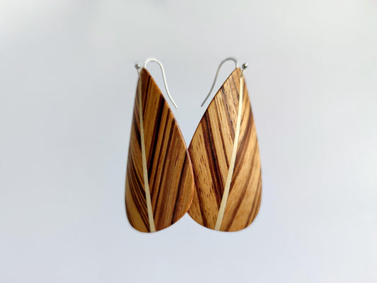 Zebra wood LEAF earrings - stainless steel hook