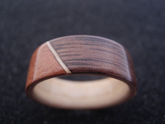 Ash, Walnut and Makore Handcrafted Bentwood Ring for men and women
