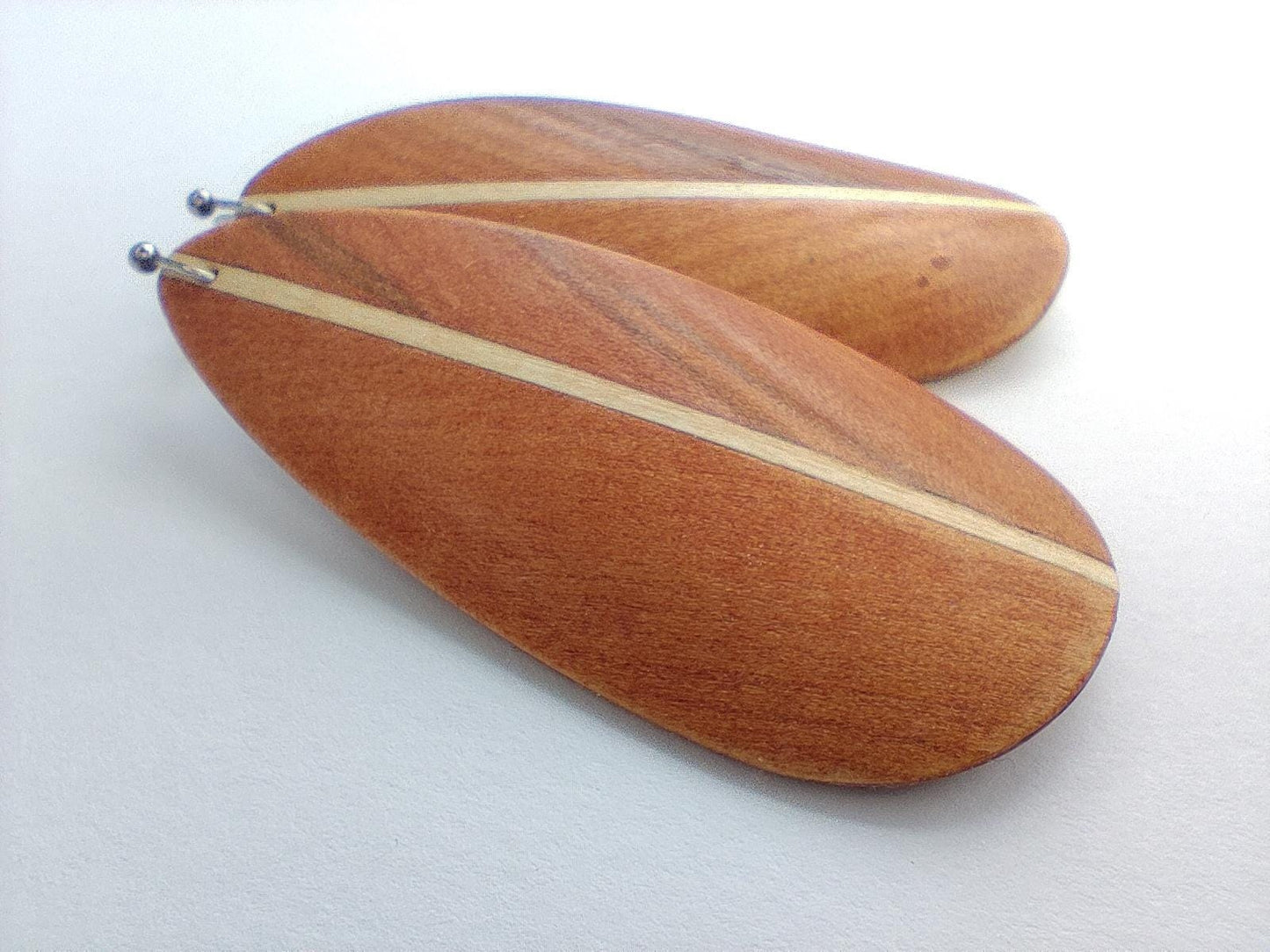 Curved Wood Leaf Dangle Earrings – Indian Apple, Maple, Stainless Steel Hooks