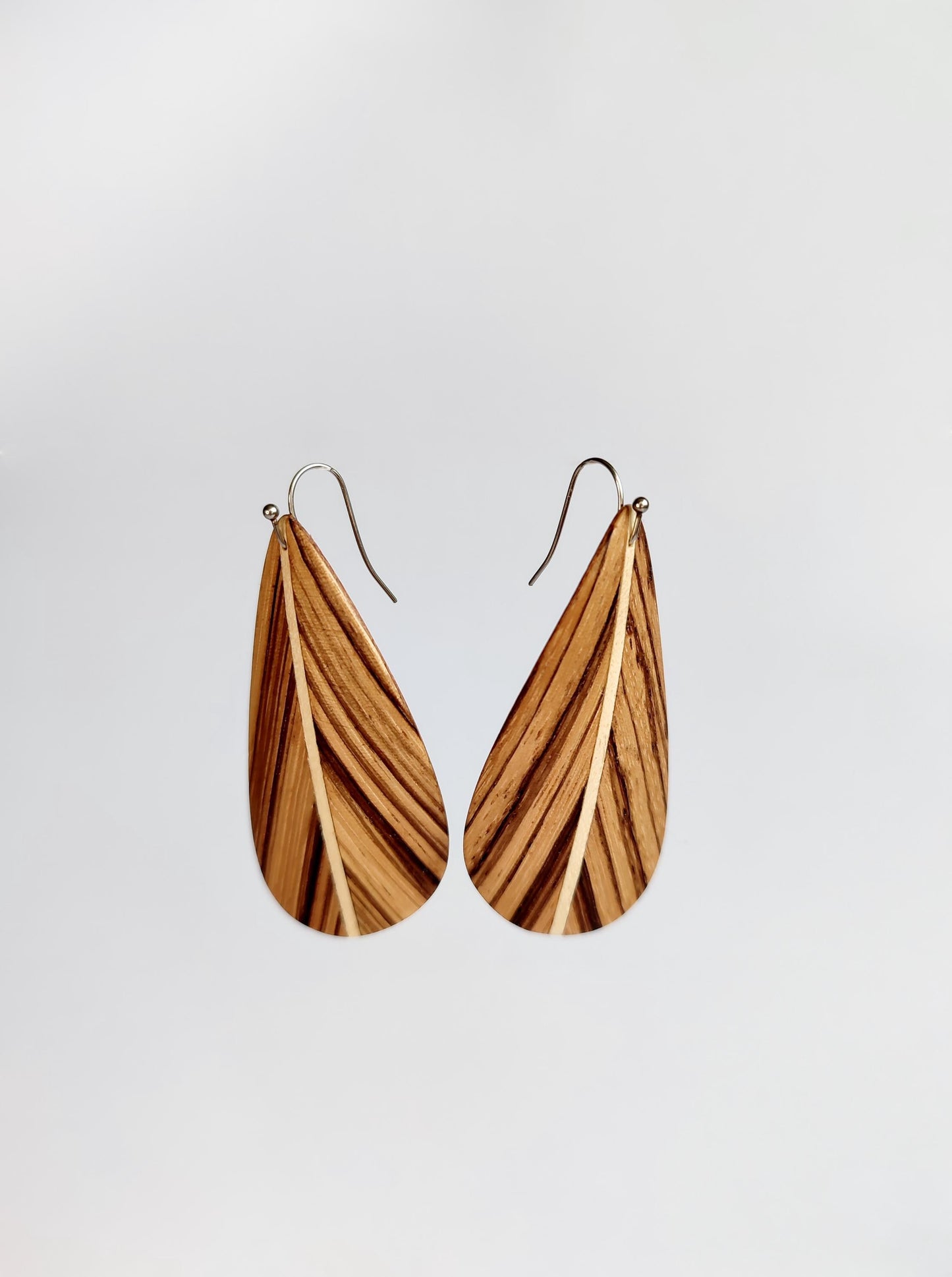 Zebra wood earrings with stainless steel hook - feather style