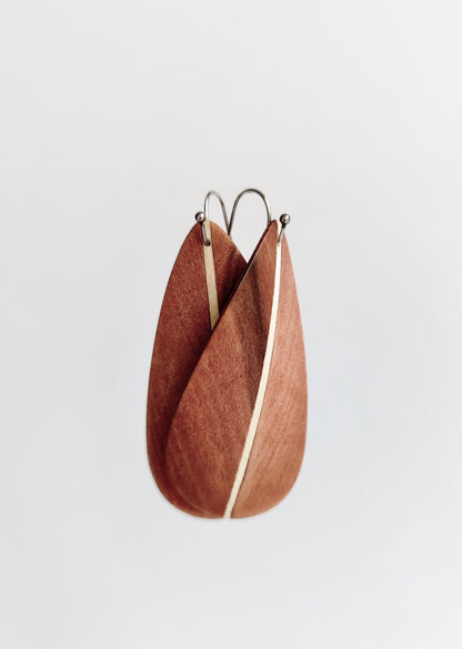 Curved Wood Leaf Dangle Earrings – Indian Apple, Maple, Stainless Steel Hooks