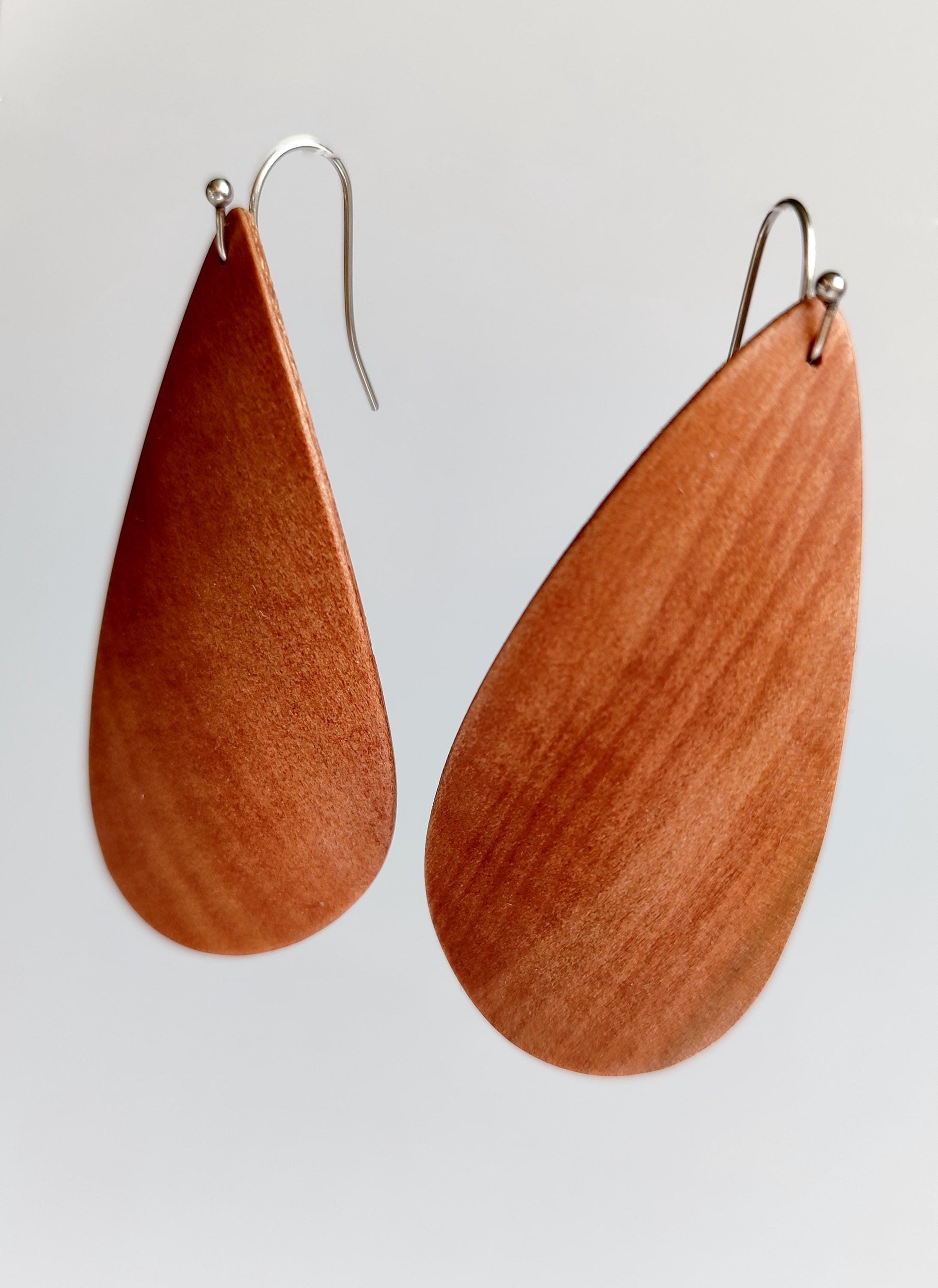 Exotic wood teardrop dangle earrings