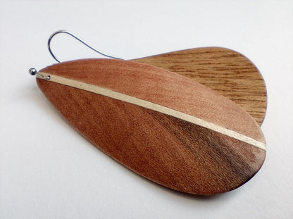 Exotic wood teardrop earrings - Feather inspired design