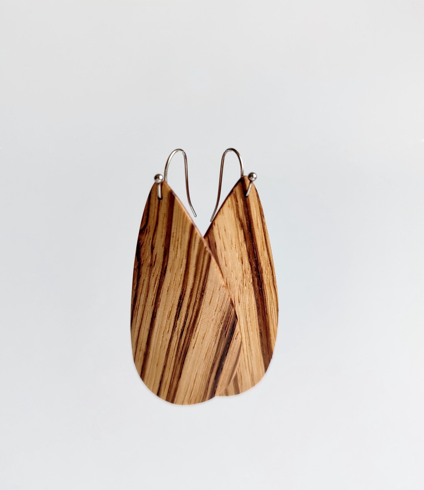 Zebra Wood Teardrop Earrings • Handmade Zebrano Wood Jewelry • Bold Striped Dangles