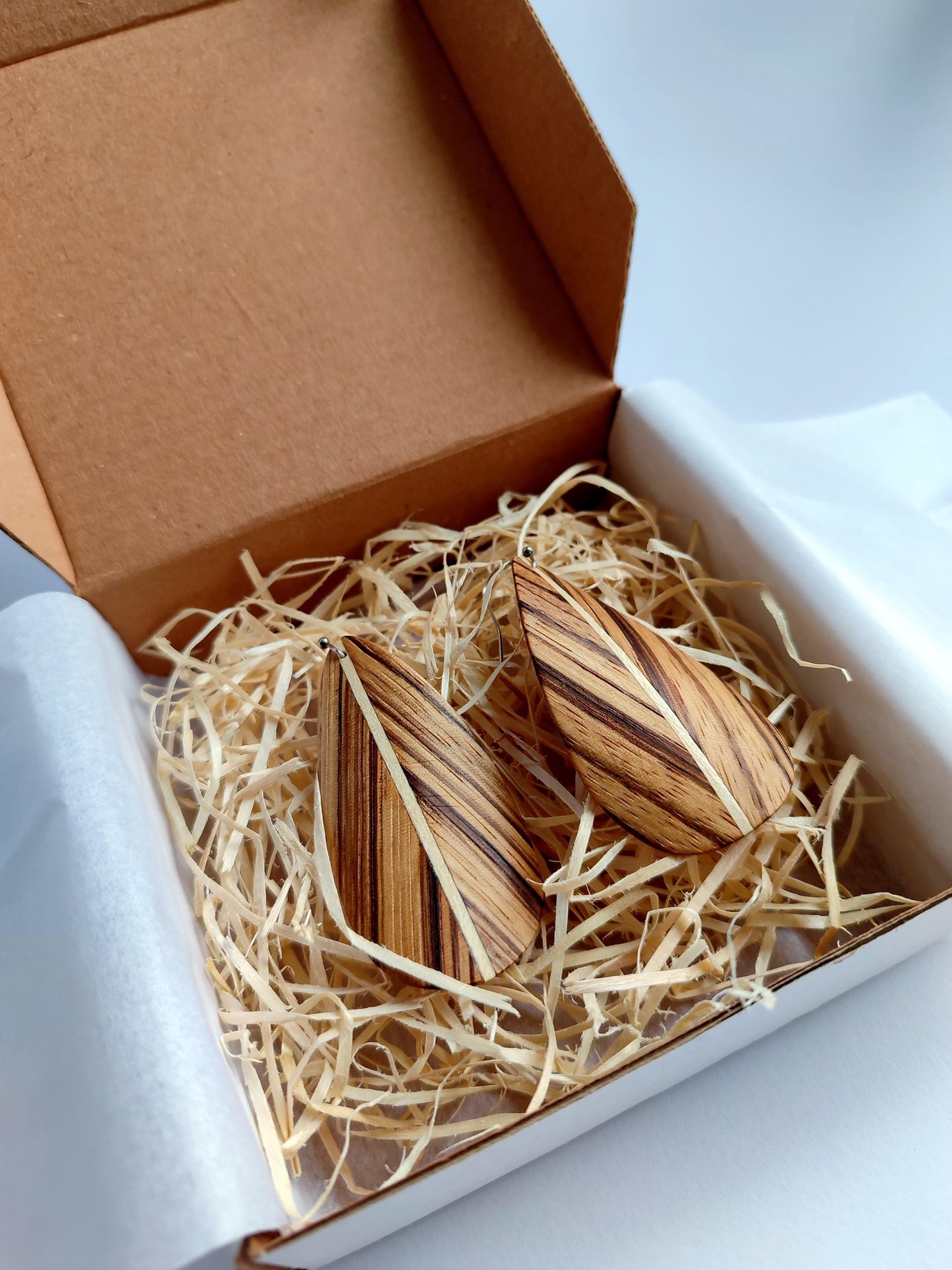 Zebrawood Leaf Earrings – Lightweight Wood Jewelry