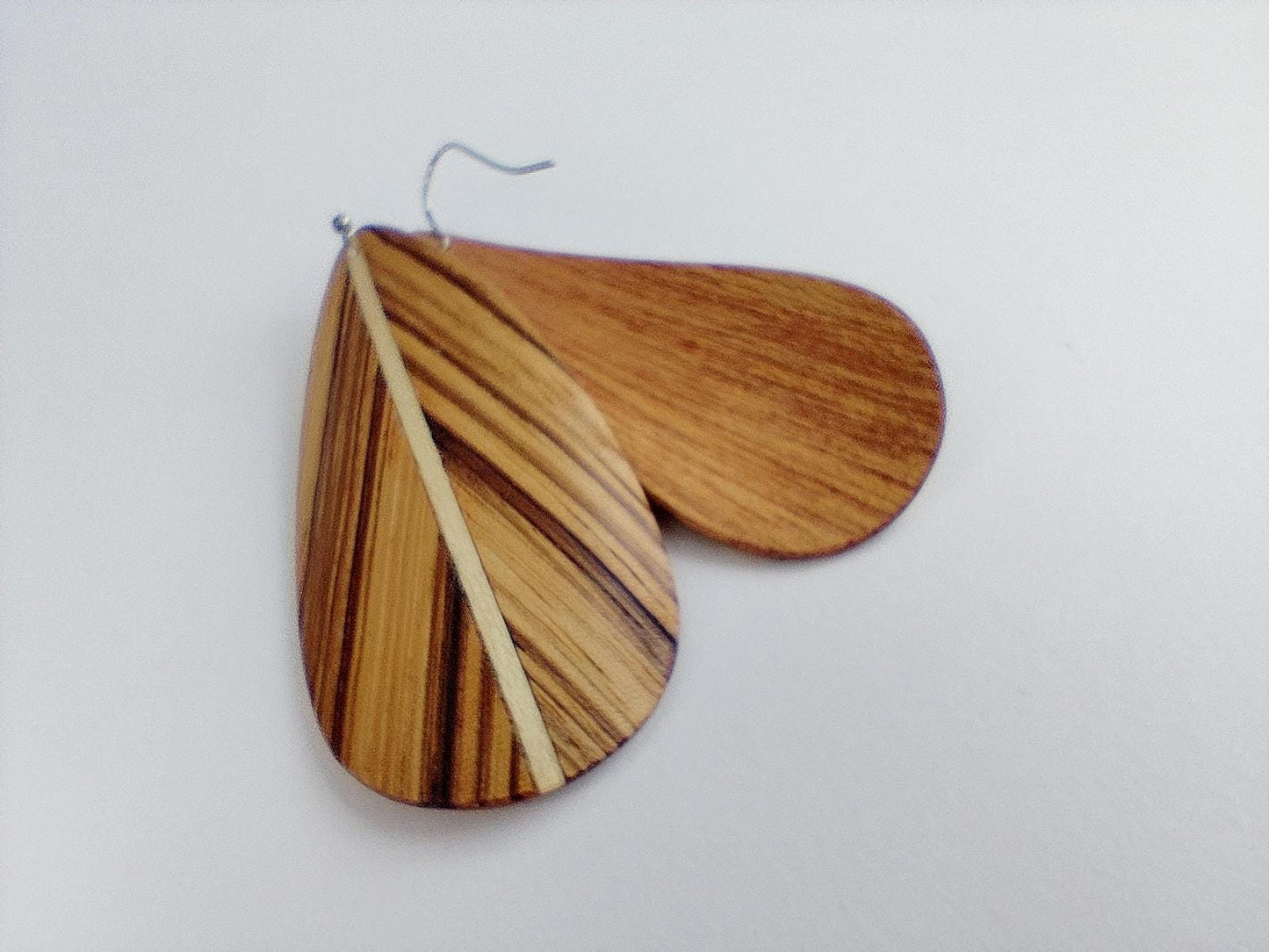 Zebra wood earrings with stainless steel hook - feather style