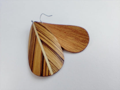 Zebra wood earrings with stainless steel hook - feather style