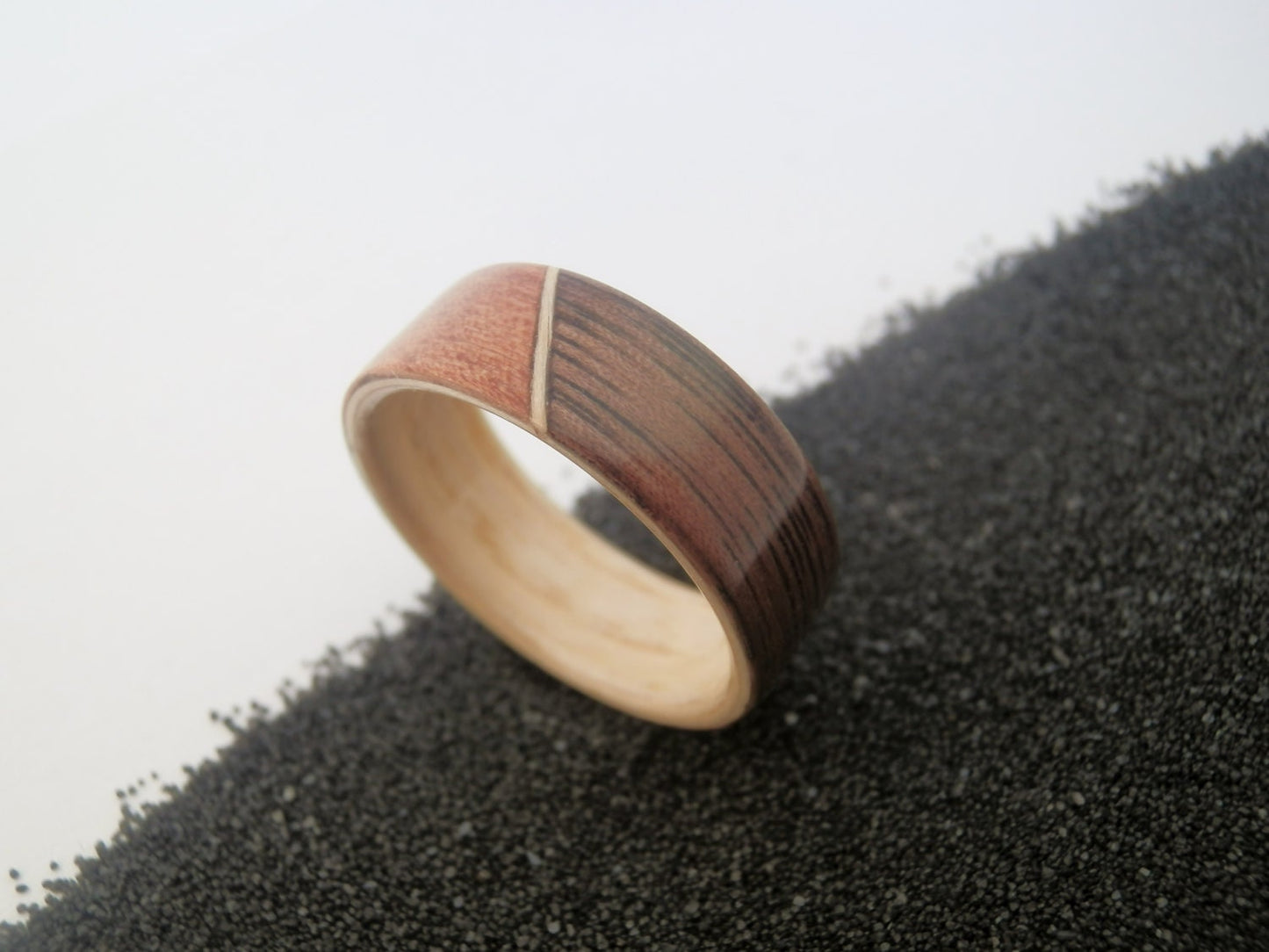 Ash, Walnut and Makore Handcrafted Bentwood Ring for men and women