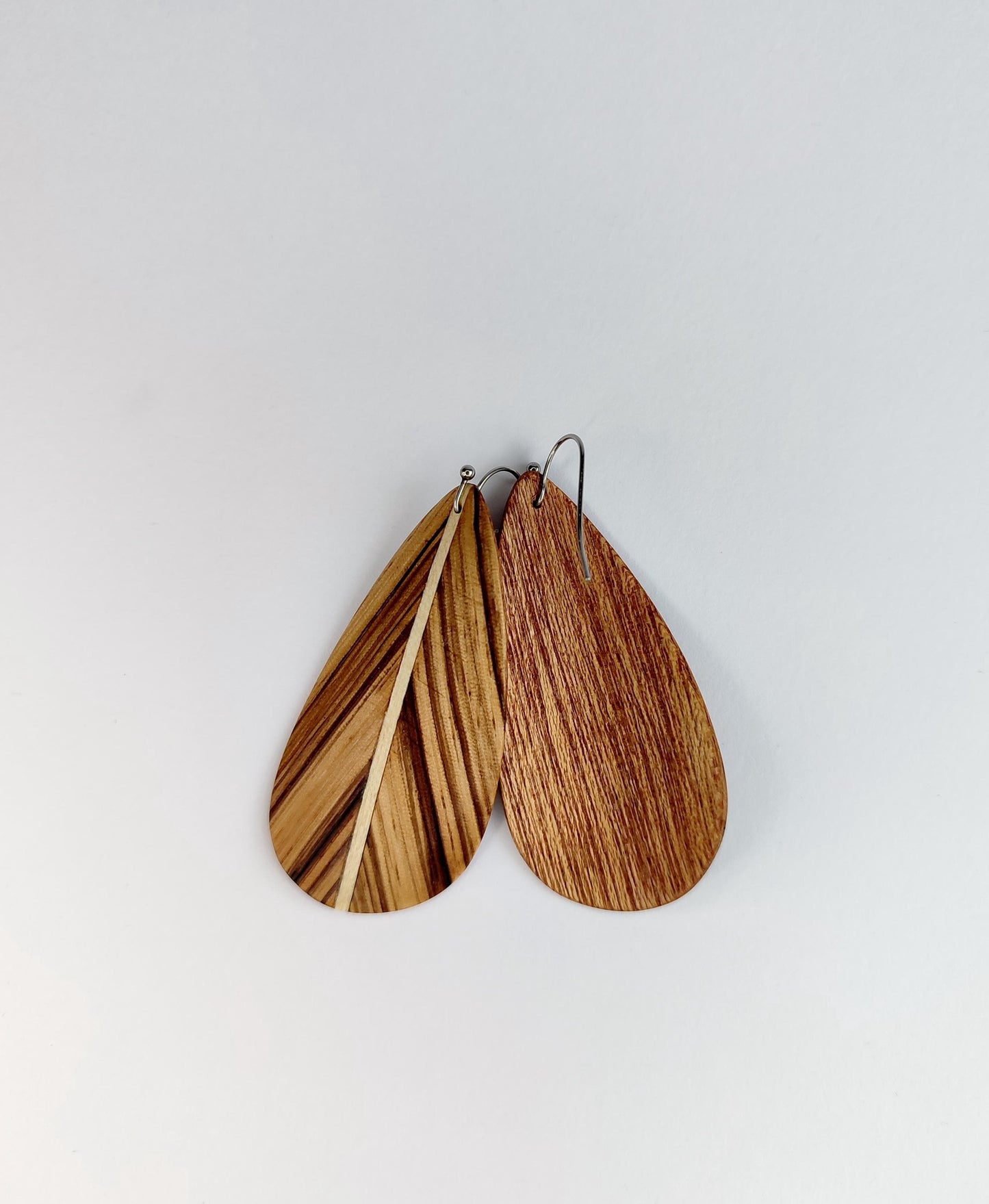 Zebra wood earrings with stainless steel hook - feather style