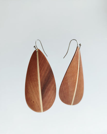 Curved Wood Leaf Dangle Earrings – Indian Apple, Maple, Stainless Steel Hooks