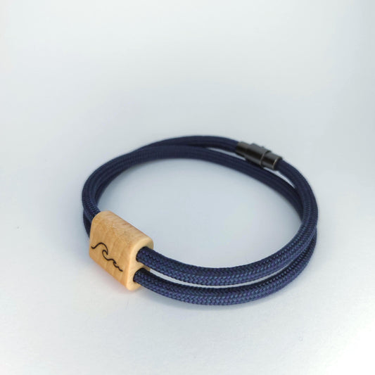 Wave Symbol Paracord Bracelet: Wooden Wave Ornament & Magnetic Lock